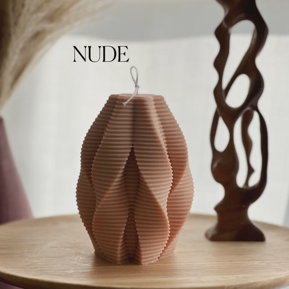 Large Ribbed Swirl Candle, Colour: Nude