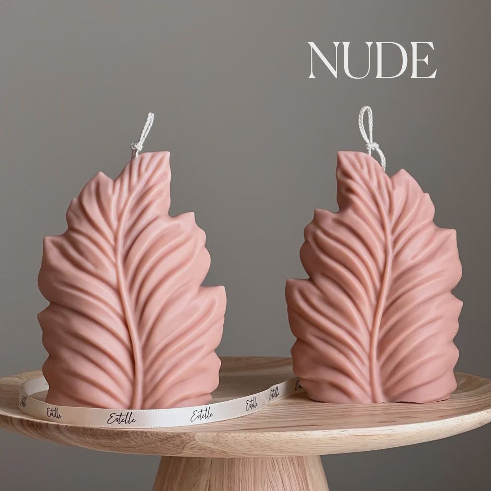 Pillar Leaf Candle, Colour: Nude