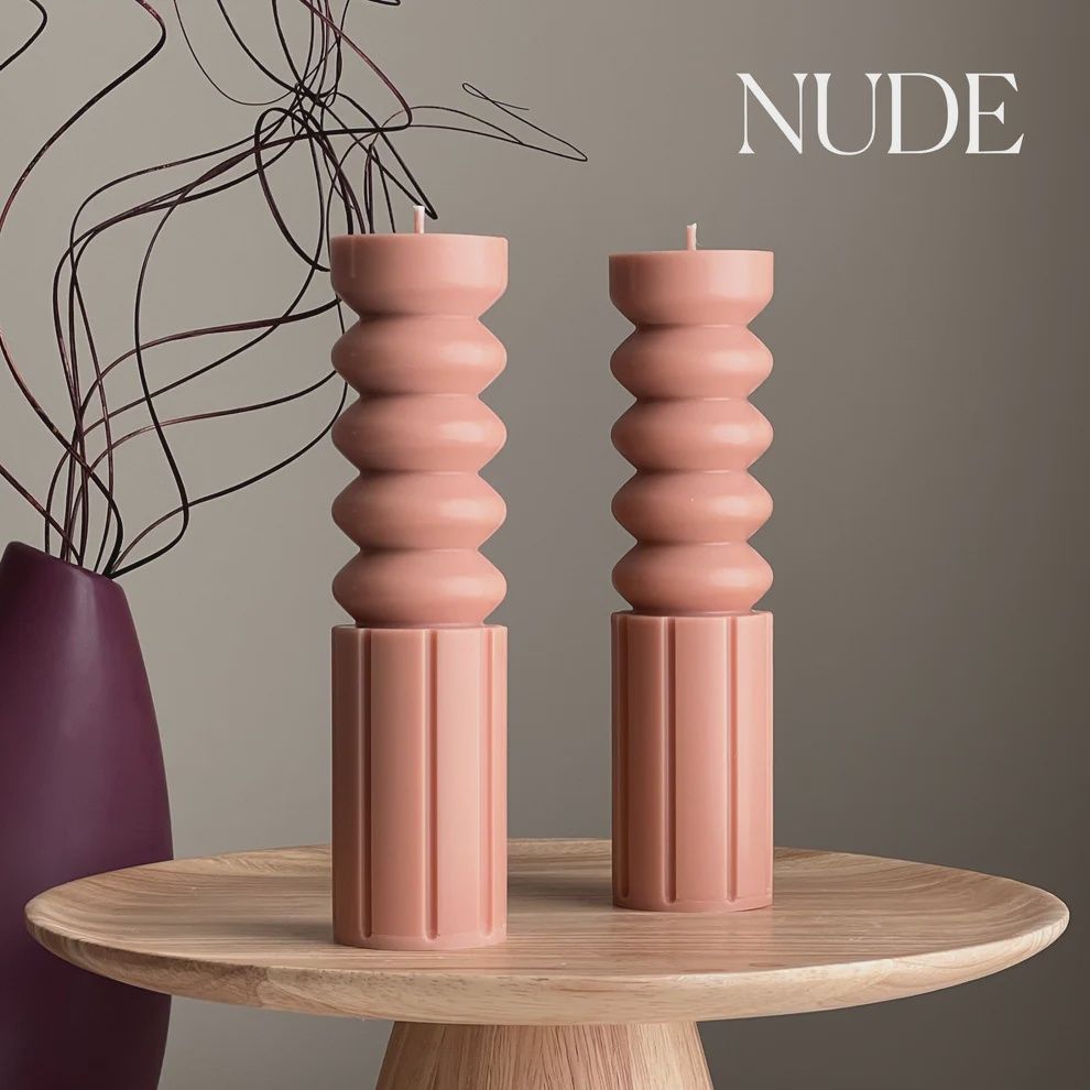 Round Tall Pillar Candle, Colour: Nude