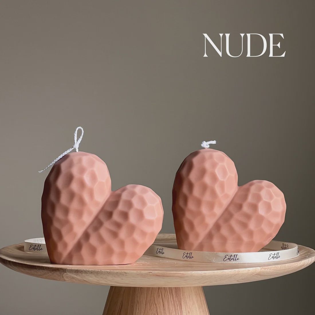 Large Heart Candle, Colour: Nude