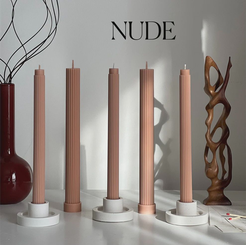 Thick Ribbed Taper Candle / 02, Colour: Nude