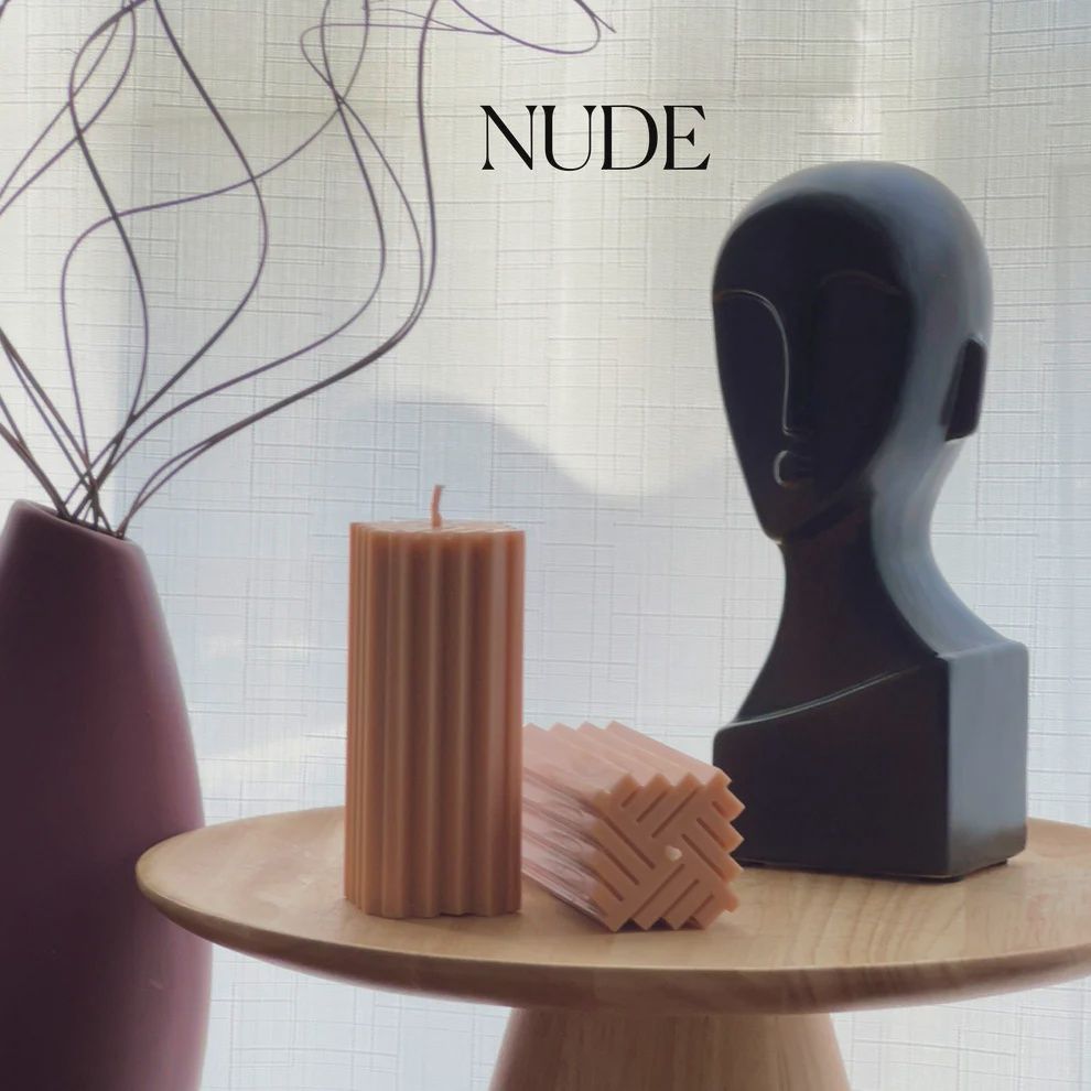 Geometric Pillar Candle, Colour: Nude