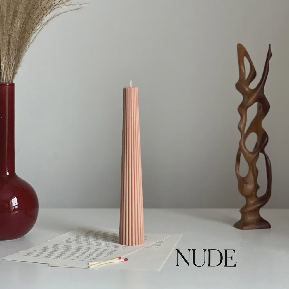 Greko Column Ribbed Candle, Colour: Nude