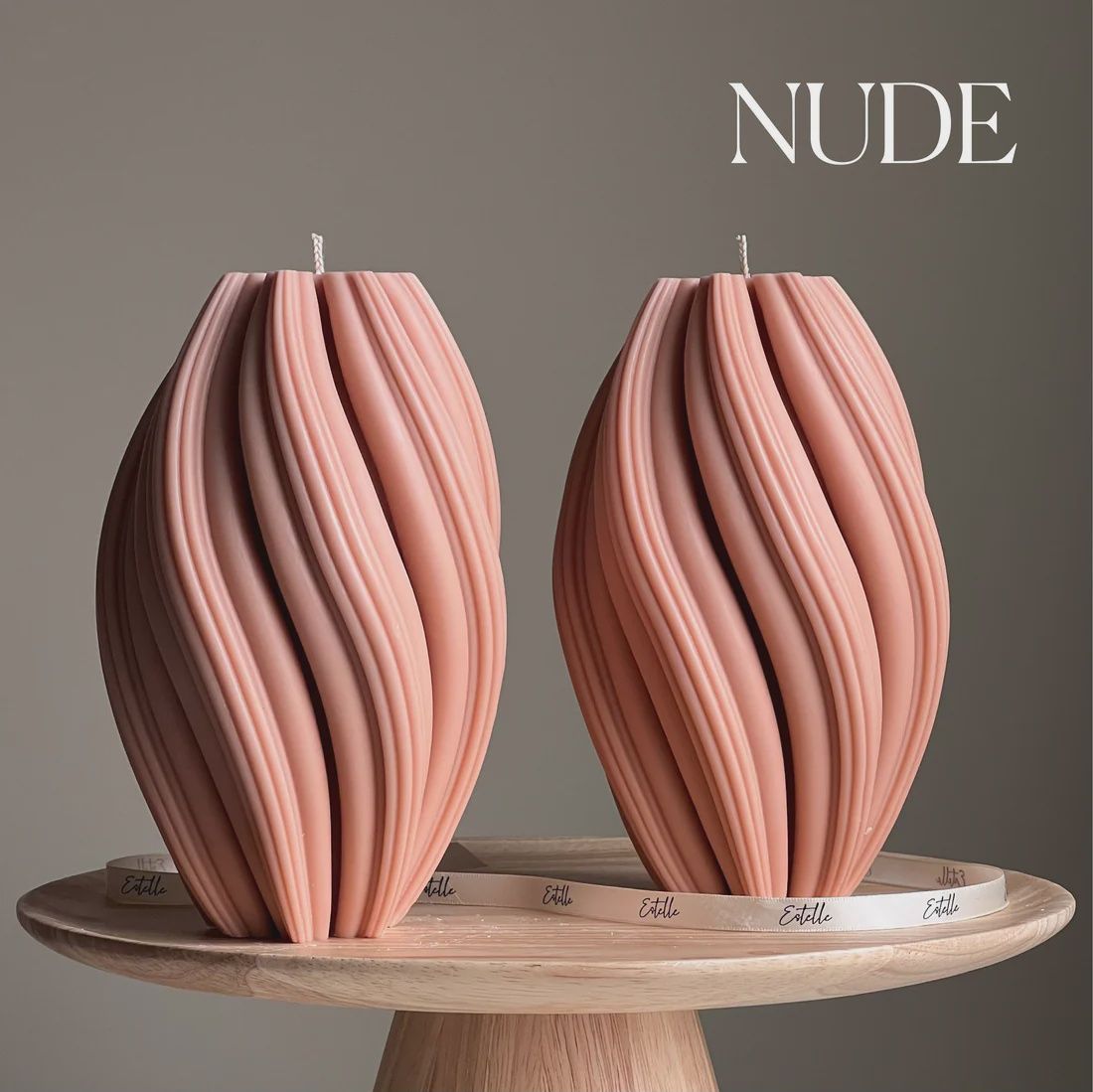 Huge Tall Swirl Candle, Colour: Nude
