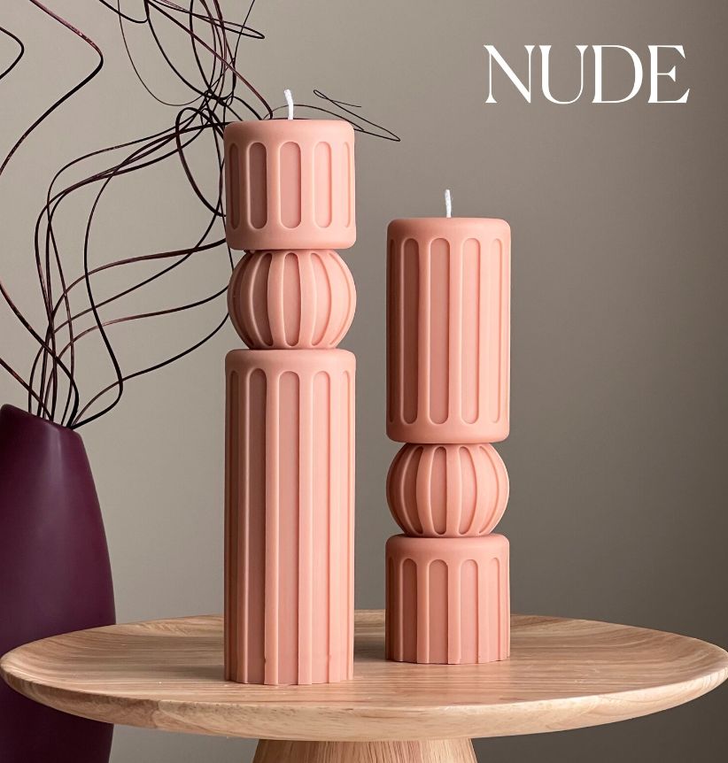 Roman Short Pillar Candle Set, Colour: Nude