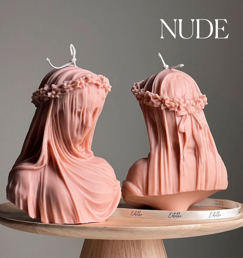 Veiled Lady Woman Bust Candle, Colour: Nude