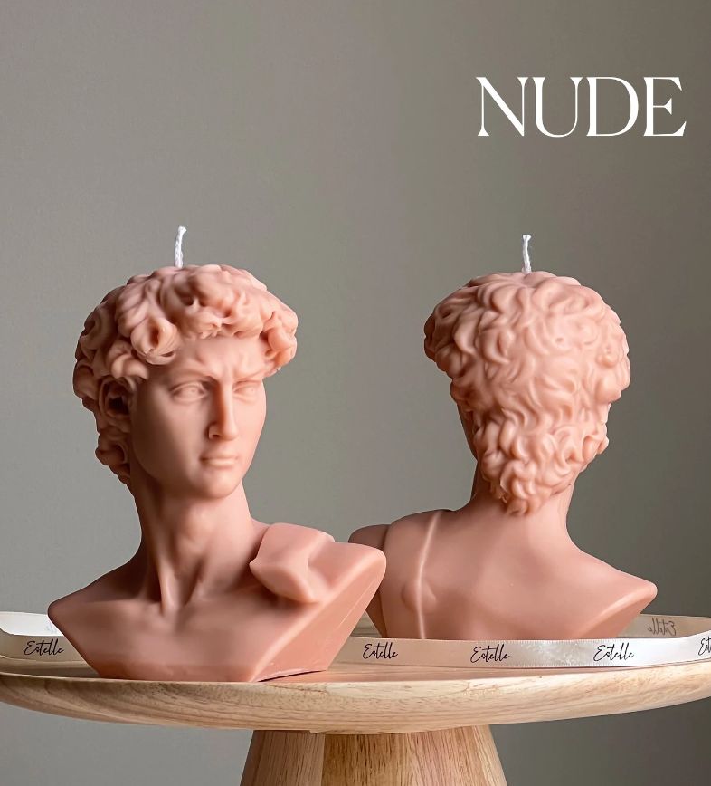 Michelangelo’s David Head Decorative Male Bust Candle, Colour: Nude