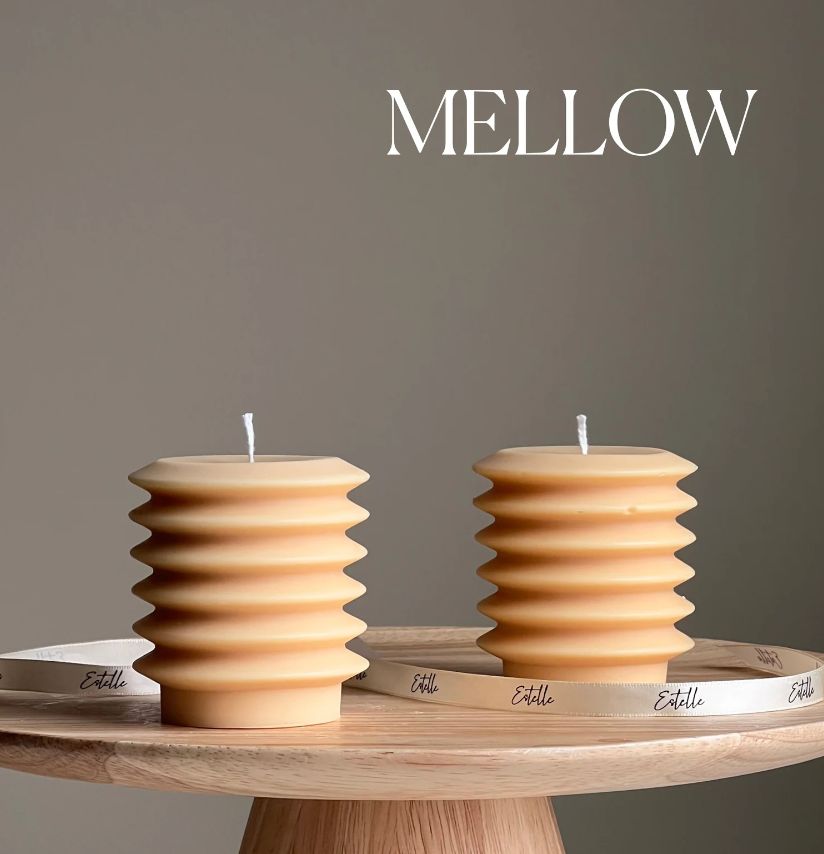 Ribbed Column Pillar Candle, Colour: Mellow
