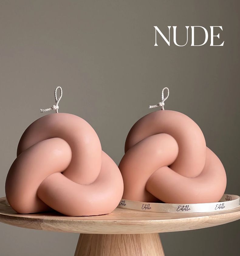 Large Minimalist Knot Candle, Colour: Nude