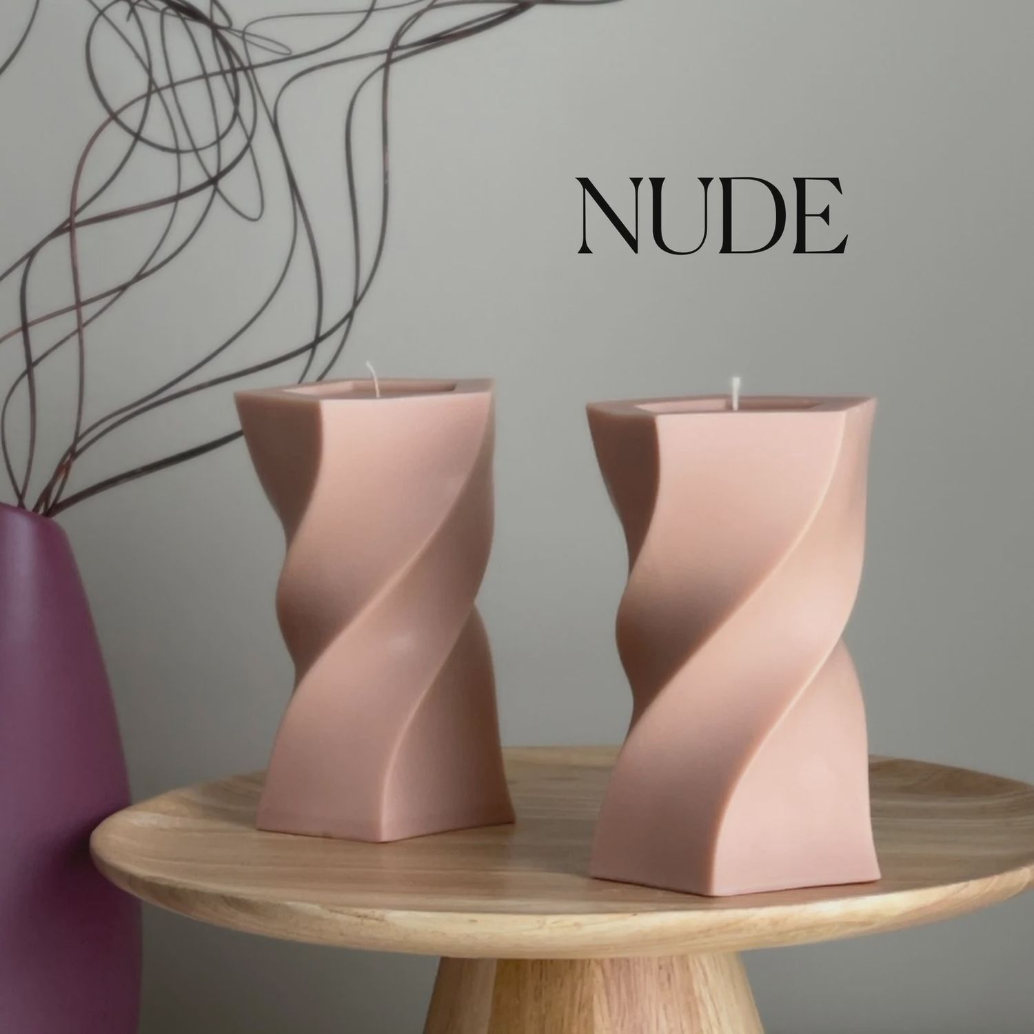 Unique Wavy Tall Candle, Colour: Nude