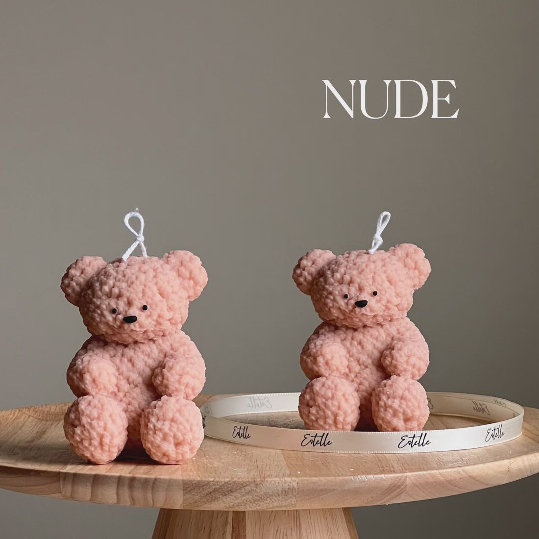 Cute Fluffy Bear Candle, Colour: Nude