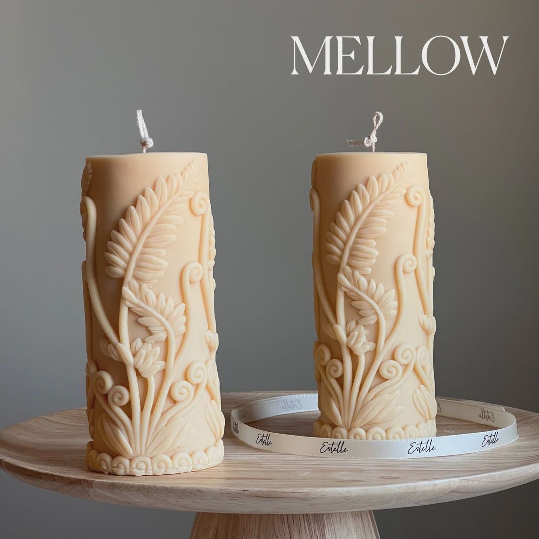 Large Fern Pillar Candle, Colour: Mellow