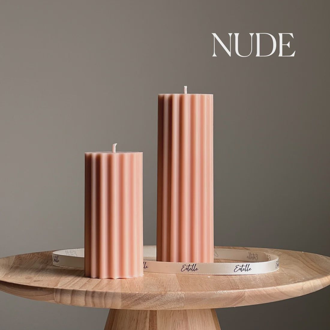 Ribbed Wavy Pillar Candle Set, Colour: Nude
