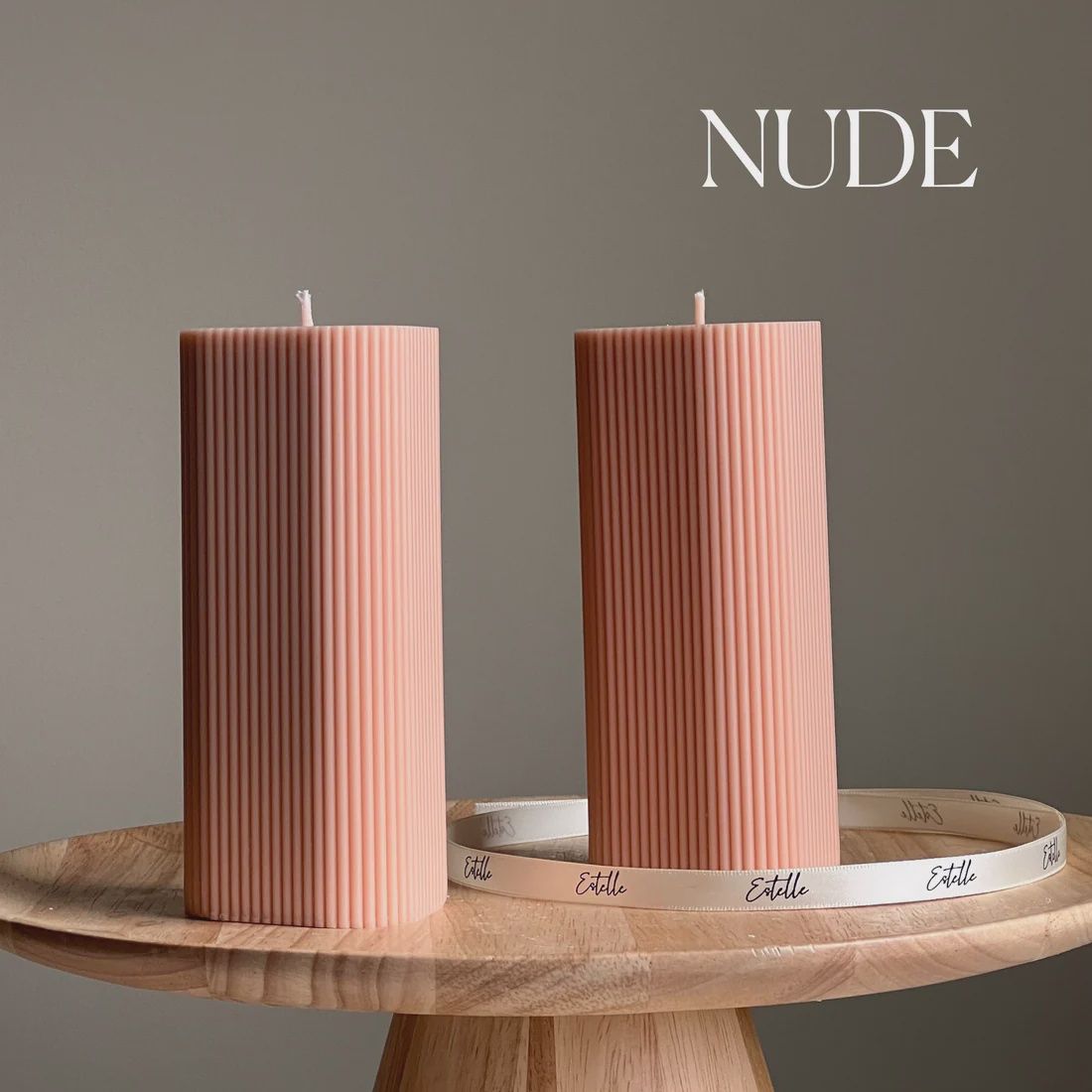 Ribbed Rhomb Pillar Candle, Colour: Nude