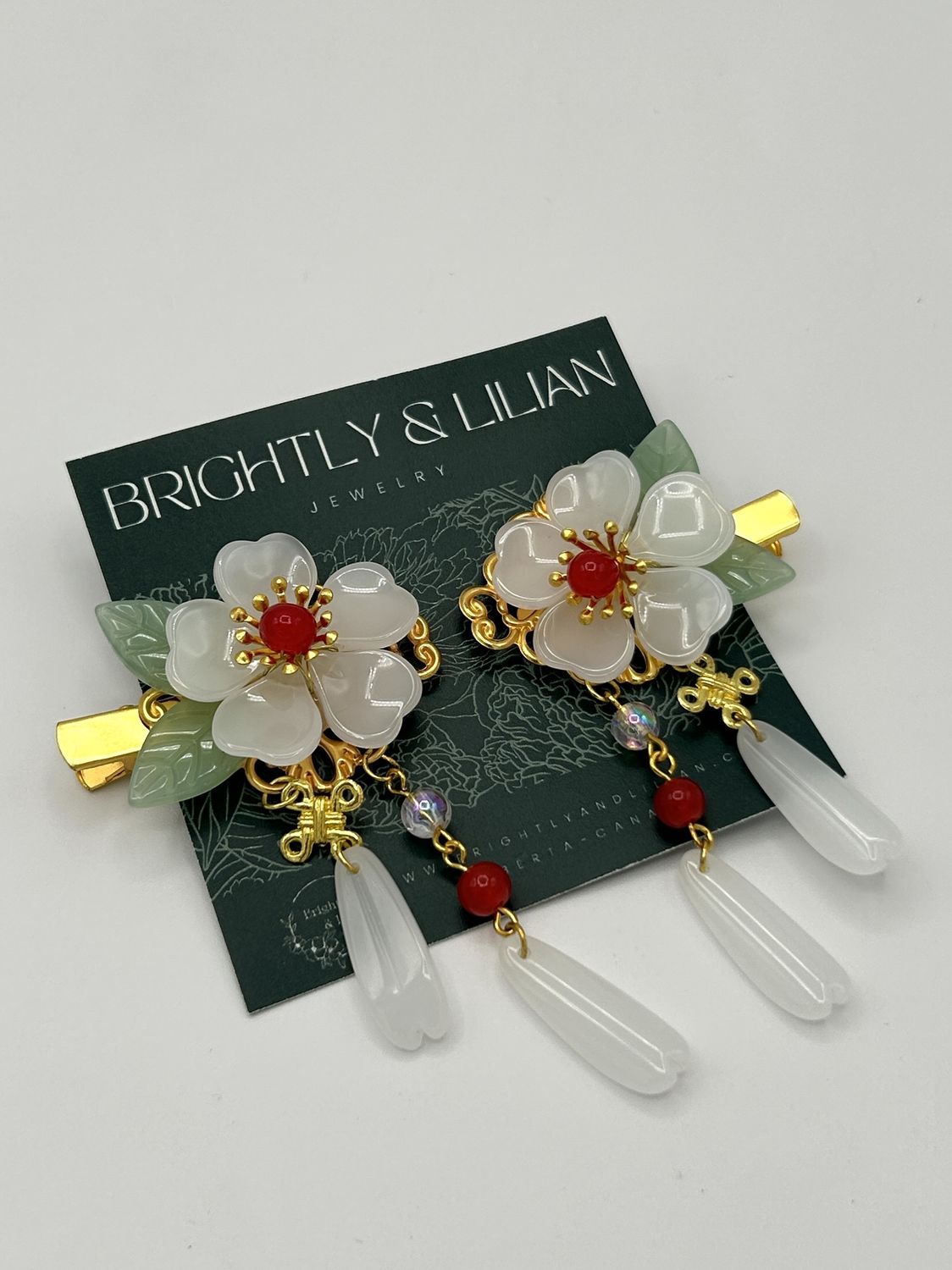 Hairclip, Colour: Jade Floral Dangle