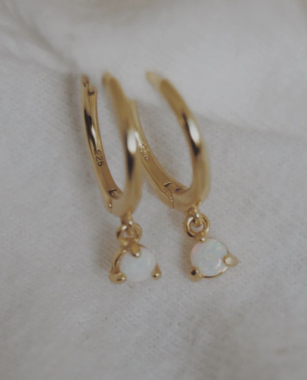 Opal Dot Huggie Hoop, Colour: Gold