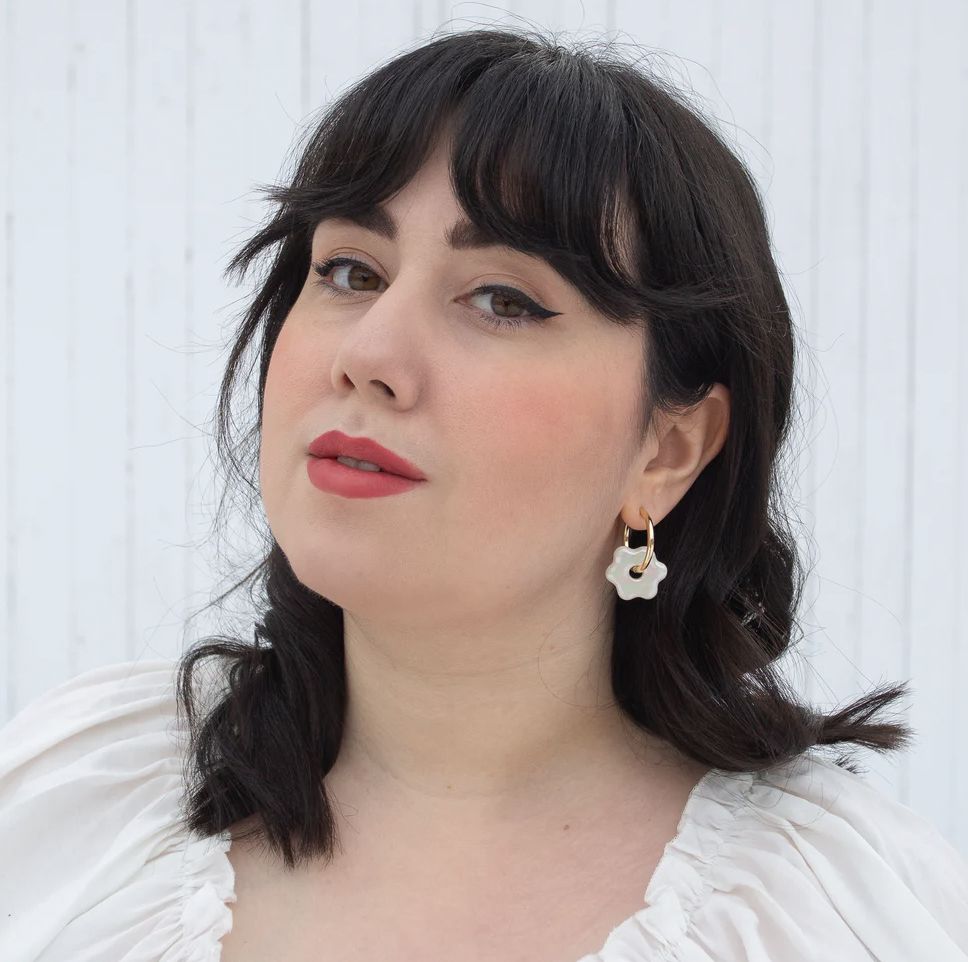 Ceramic Daisy Hoops, Color: Iridescent White