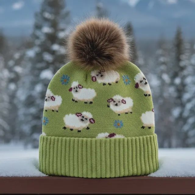 Kids Sheep Pattern Pom Knit Beanie Winter Hat