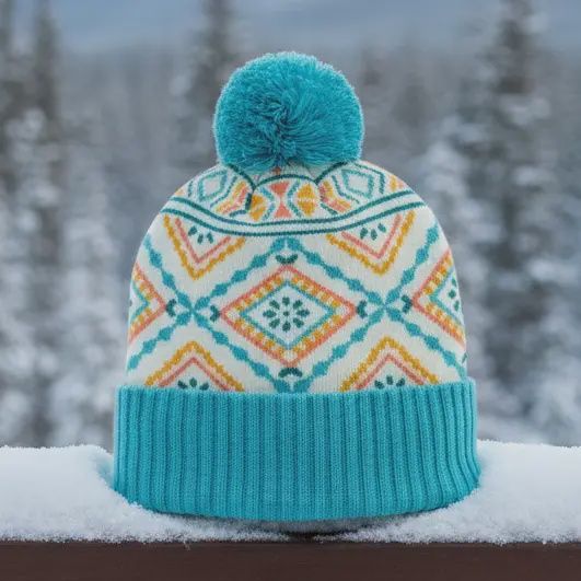 Kids Geometric Pattern Pom Knit Beanie Cozy Winter Gift