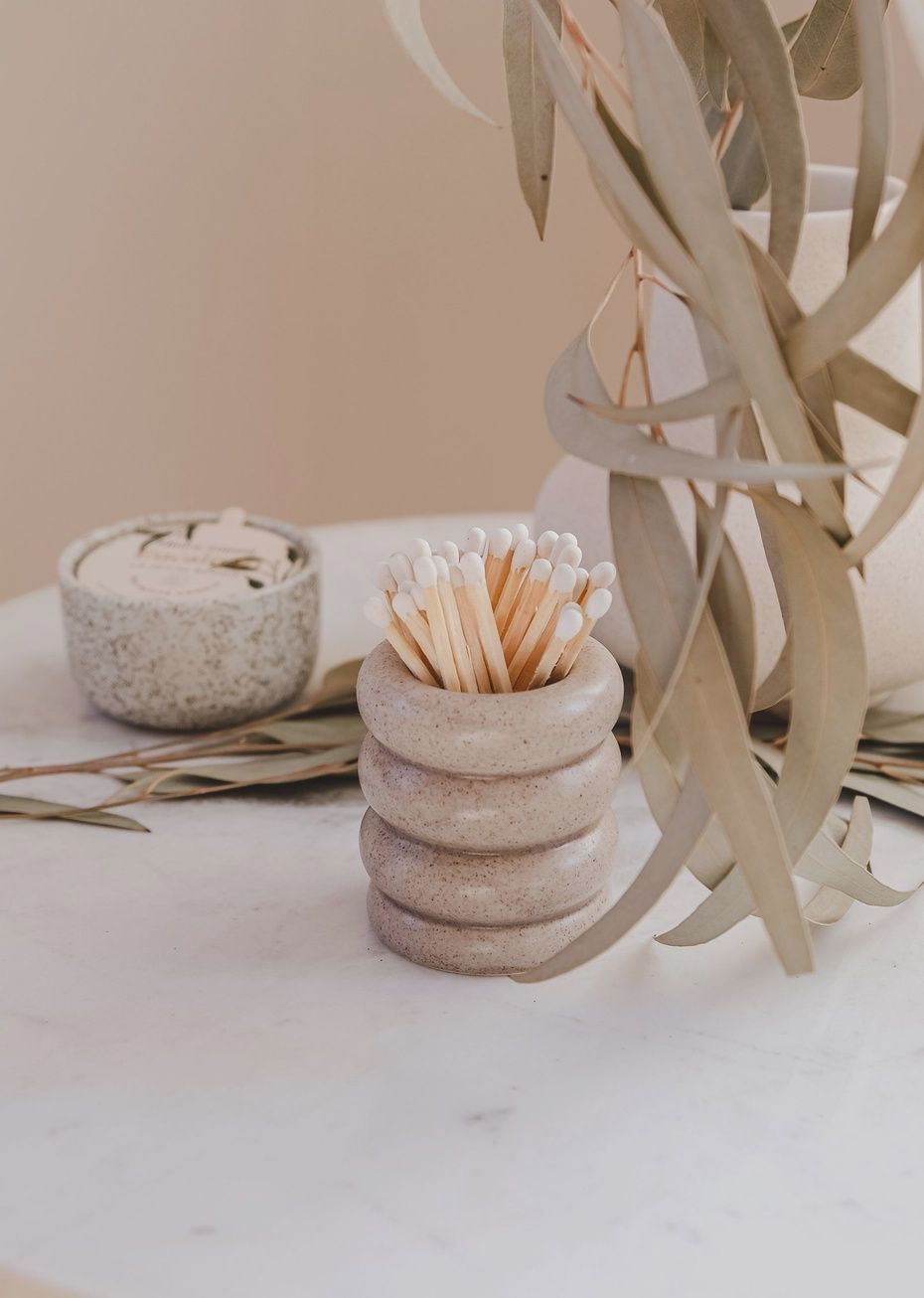 Ceramic match pot | Grey Stone