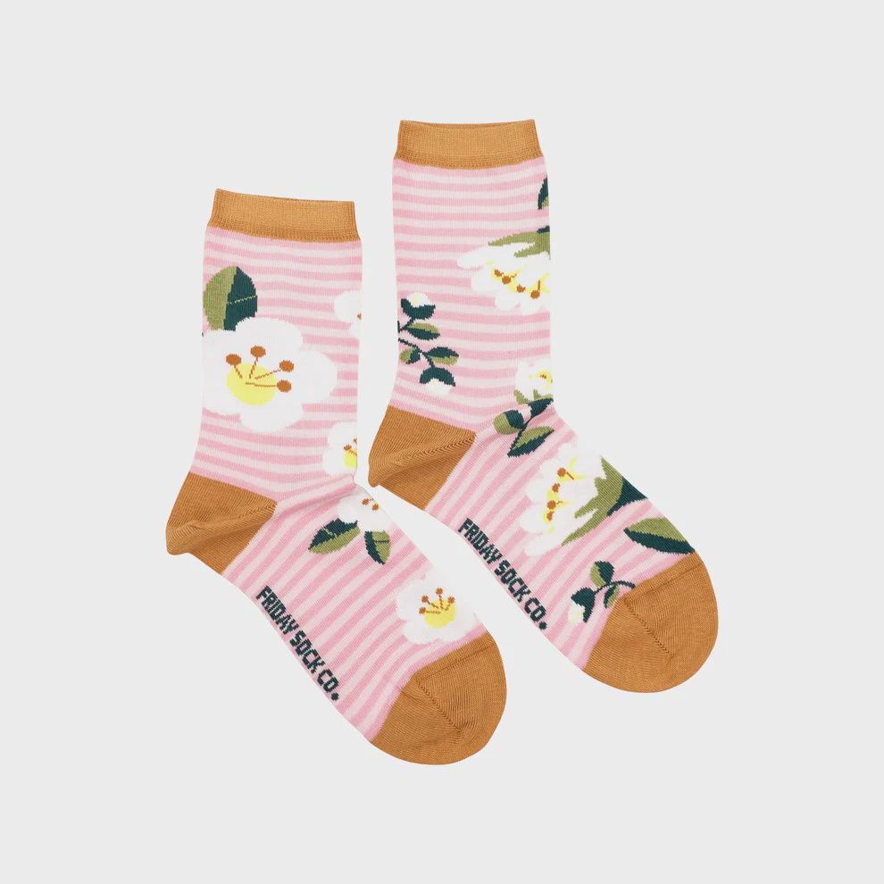 Women's Pink Stripes Floral Socks