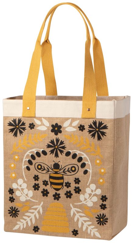 Bee Garden Large Burlap Shopping Bag