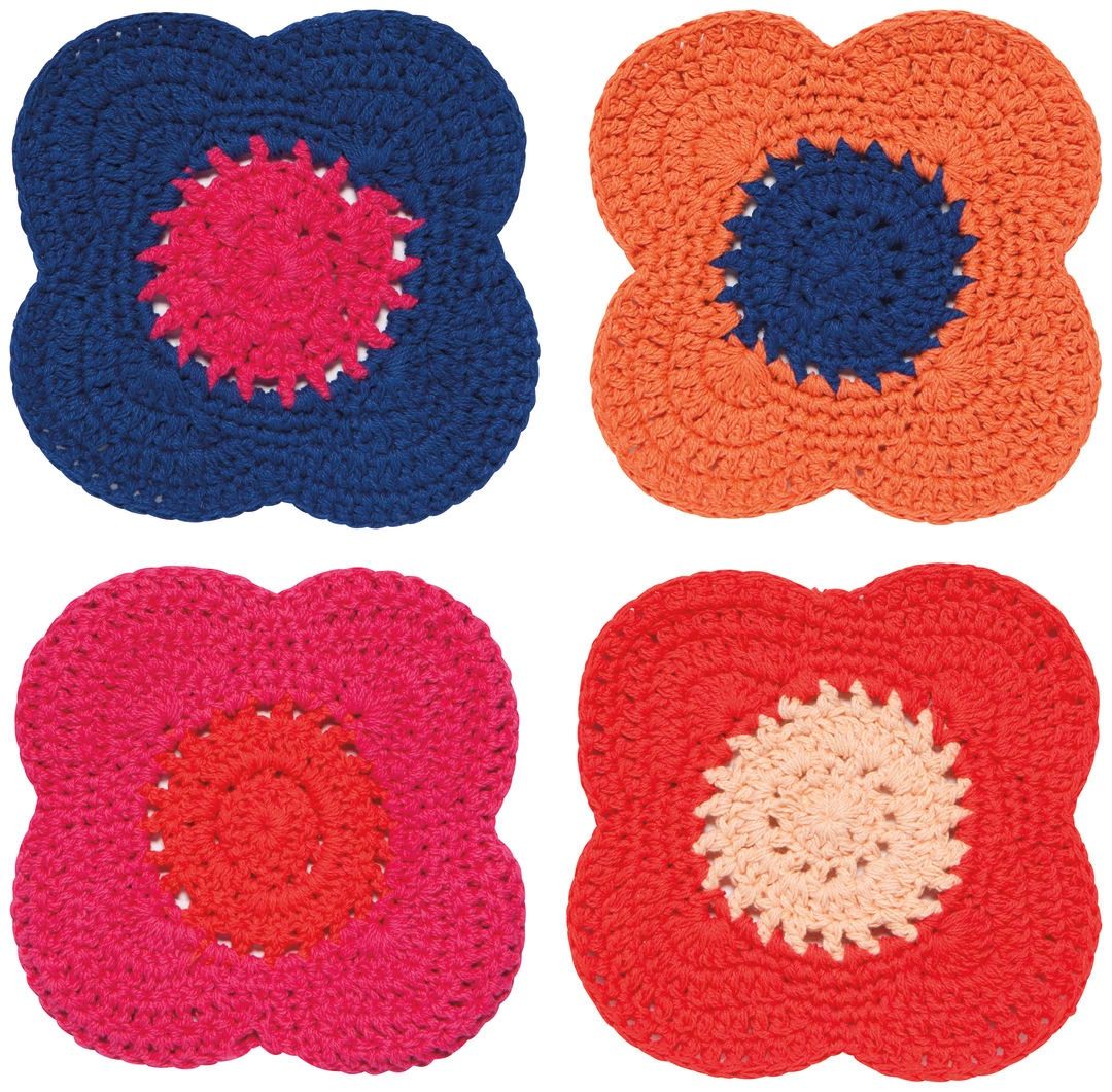 Poppy Crochet Coasters Set of 4 Assorted
