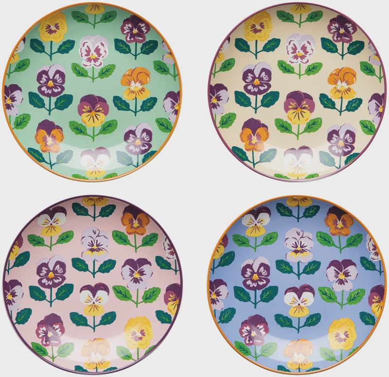 Pansy Appetizer Plates Set of 4 Assorted