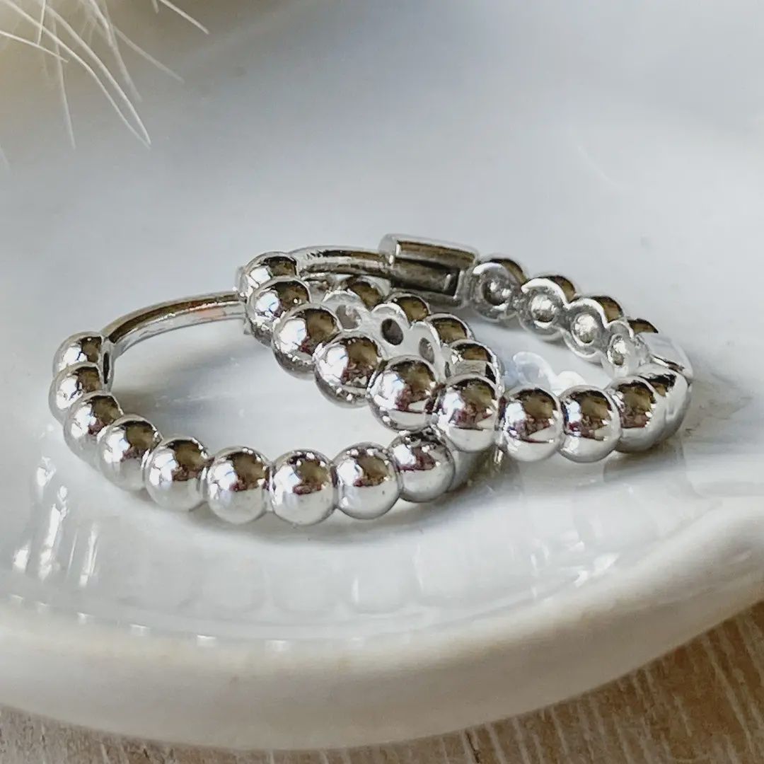 Silver Beaded Hoops