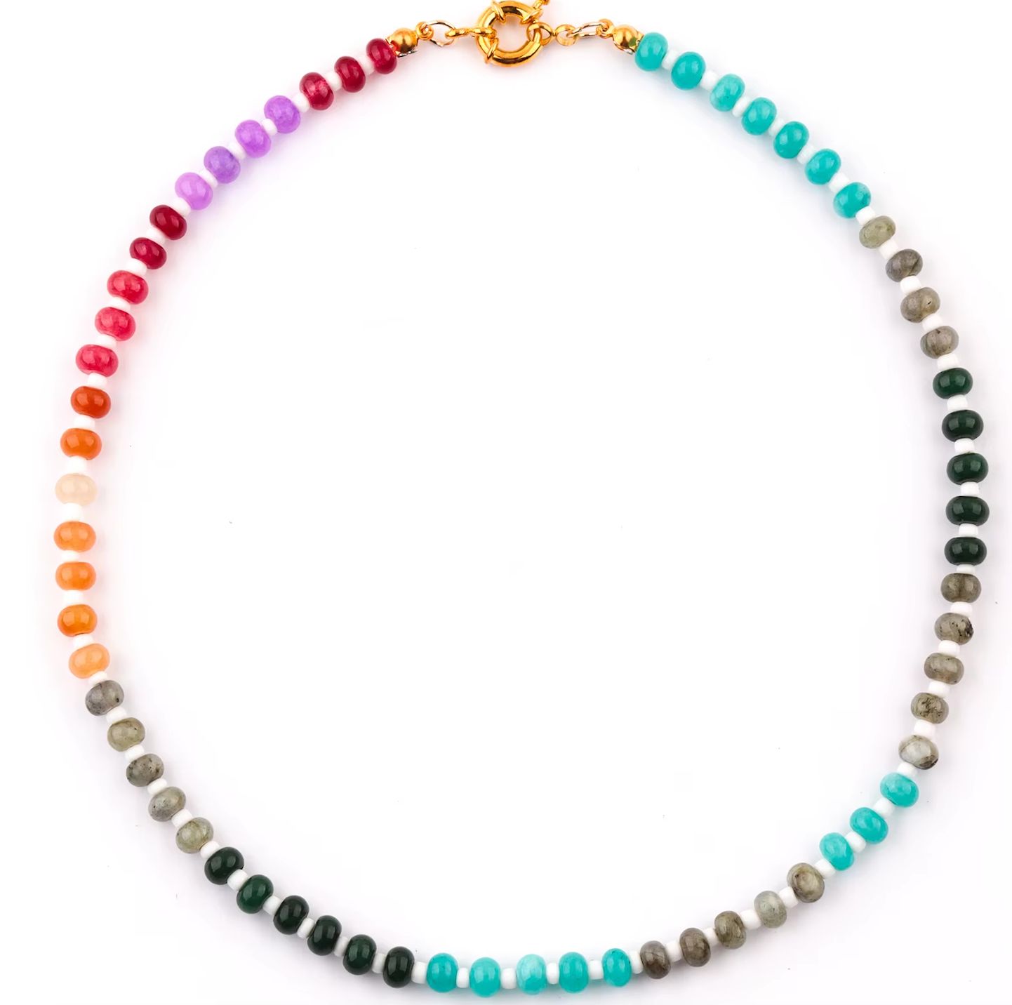 Gemstone Candy Bead Rainbow and Charm Collector Necklace: Rainbow
