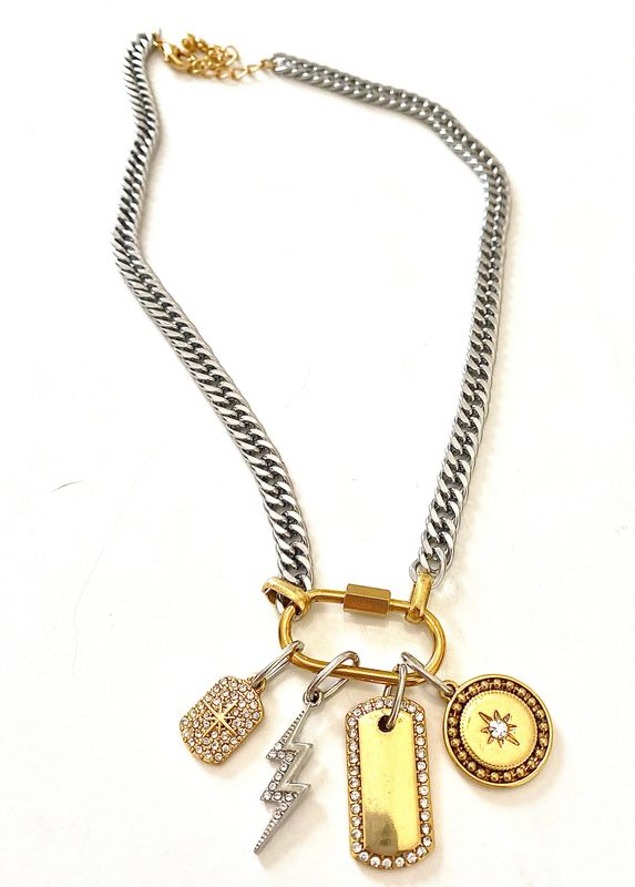 Carabiner Charm Amulet Necklace- Steel Waterproof- 5 charms