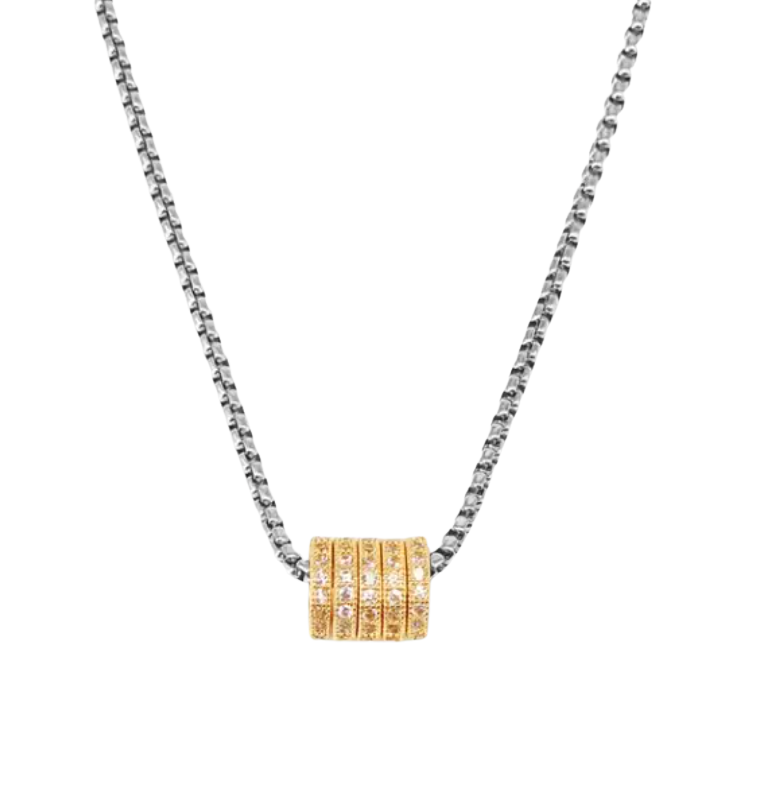 5 Ring -Necklace- stainless steel- 14K Two Tone and CZ