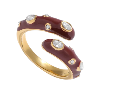 Byzantine Enamel and CZ Bypass Crossover Steel Ring: Burgundy
