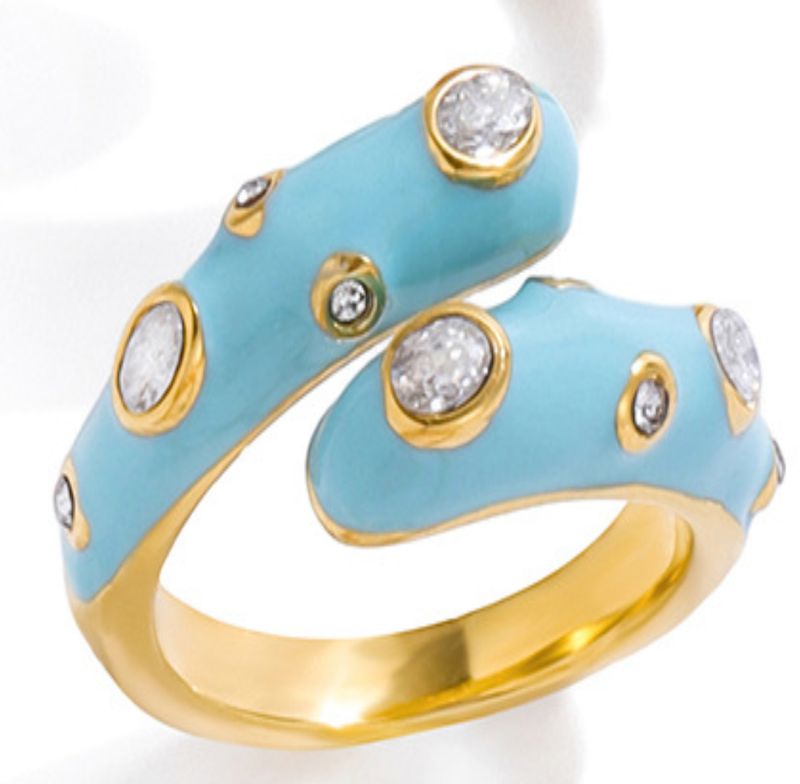 Byzantine Enamel and CZ Bypass Crossover Steel Ring: Sky