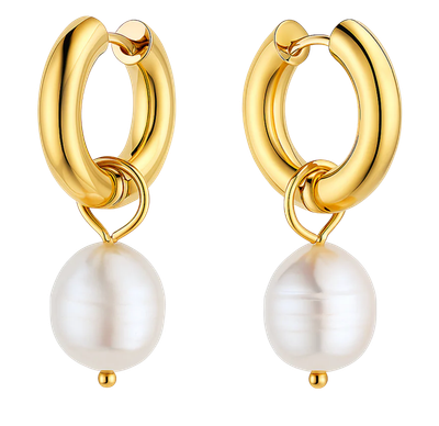 Chubby Natural Pearl PVD Hoop Earring- Waterproof