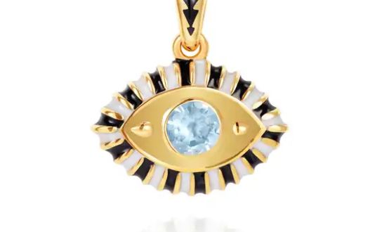 Evil Eye Enamel and Crystal Pendant Necklace Waterproof: Gold/clear