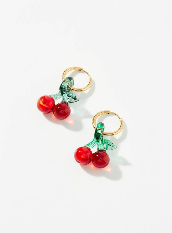 Farmers Market Mini Huggie Hoop Charm Earrings: Cherries