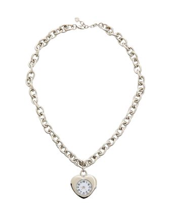 Watch Necklace- Steel Chain , Heart Shaped, Really Works: Silver