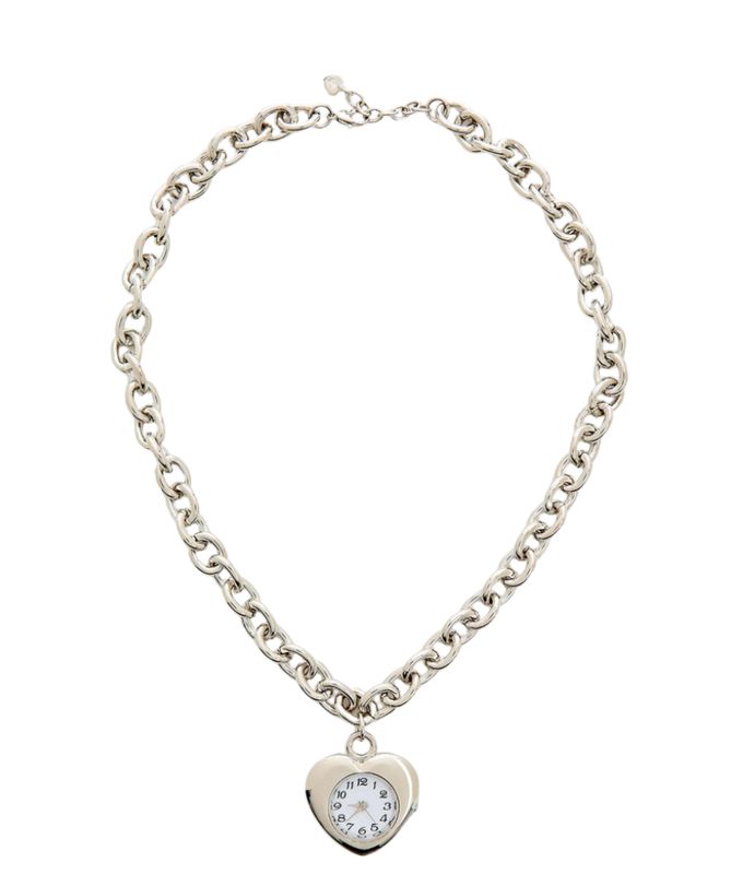 Watch Necklace- Steel Chain , Heart Shaped, Really Works: Silver