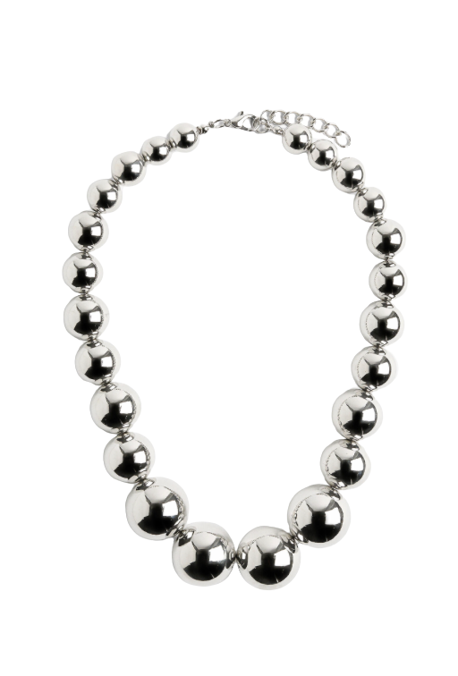Elysian- Bead Necklace- Steel 14K-Waterproof Cascading sizes: Silver