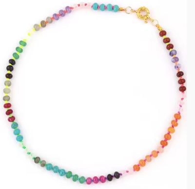 Gemstone Candy Bead Rainbow and Charm Collector Necklace: Neon opal