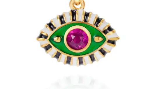 Evil Eye Enamel and Crystal Pendant Necklace Waterproof: Pink/green
