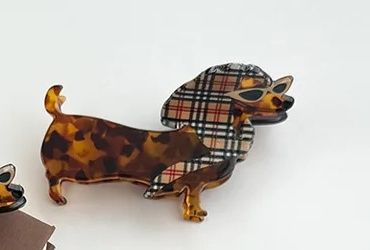 Dachshund Claw Clip Coffee Plaid