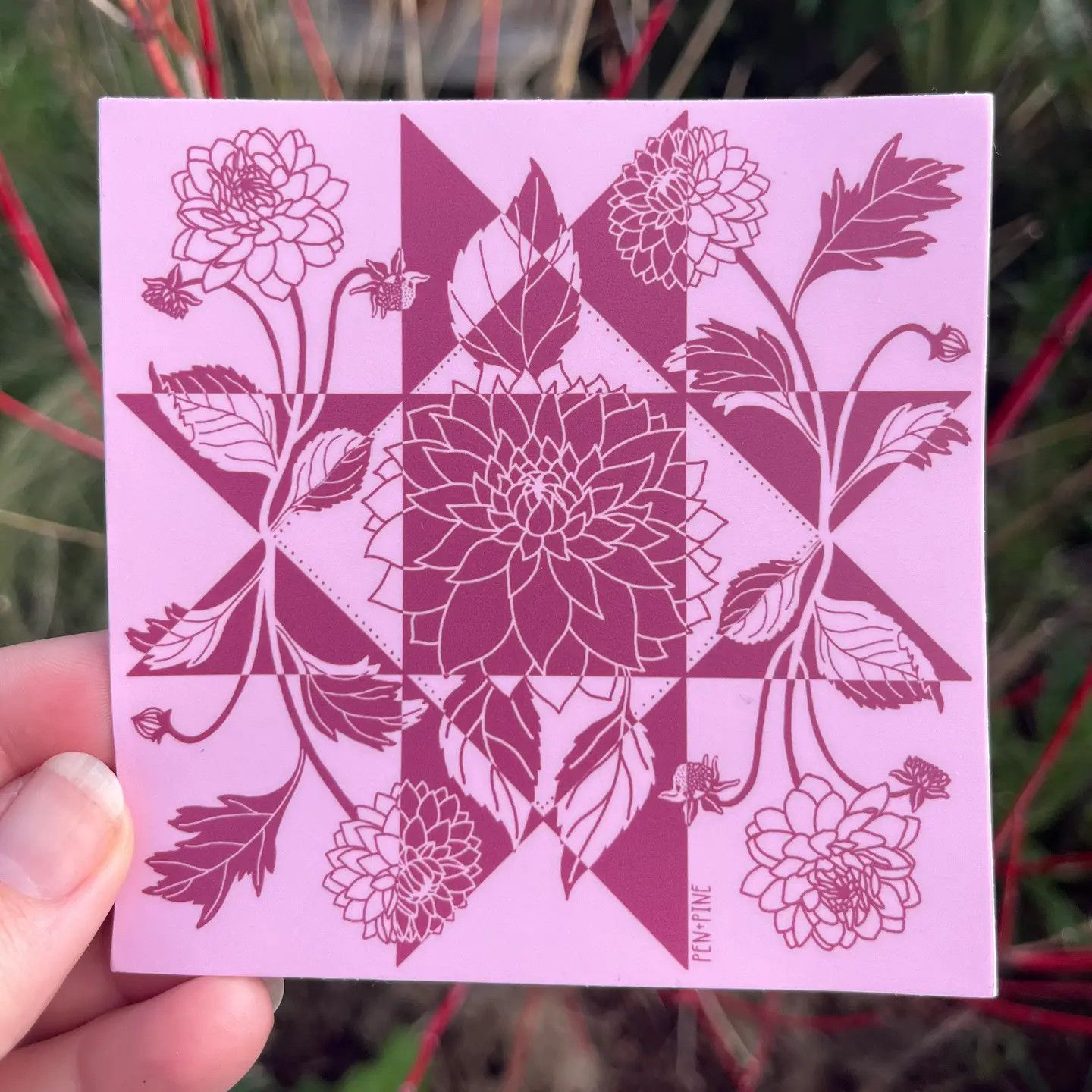 Dahlia Quilt Block Sticker