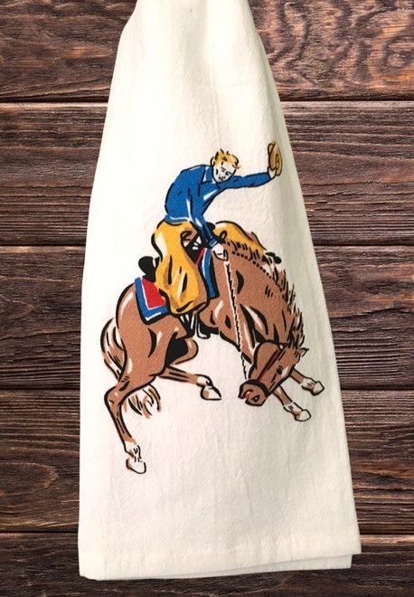 Buckin' Bronco Flour Sack Dish Towel