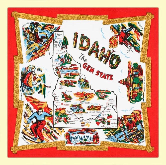 Idaho 50s Map Flour Sack Dish Towel