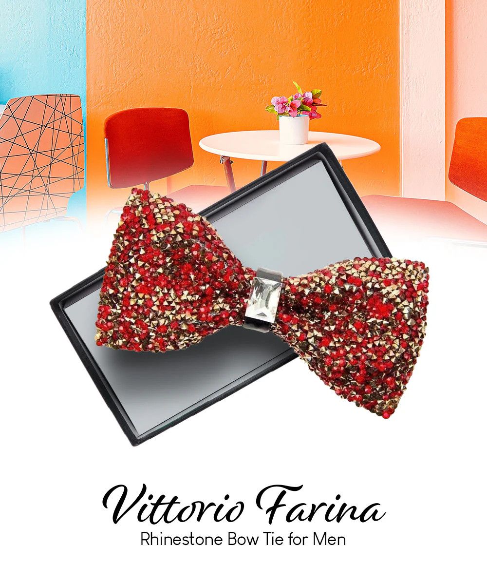 Rhinestone Bow Tie , Color: Red &amp; Gold
