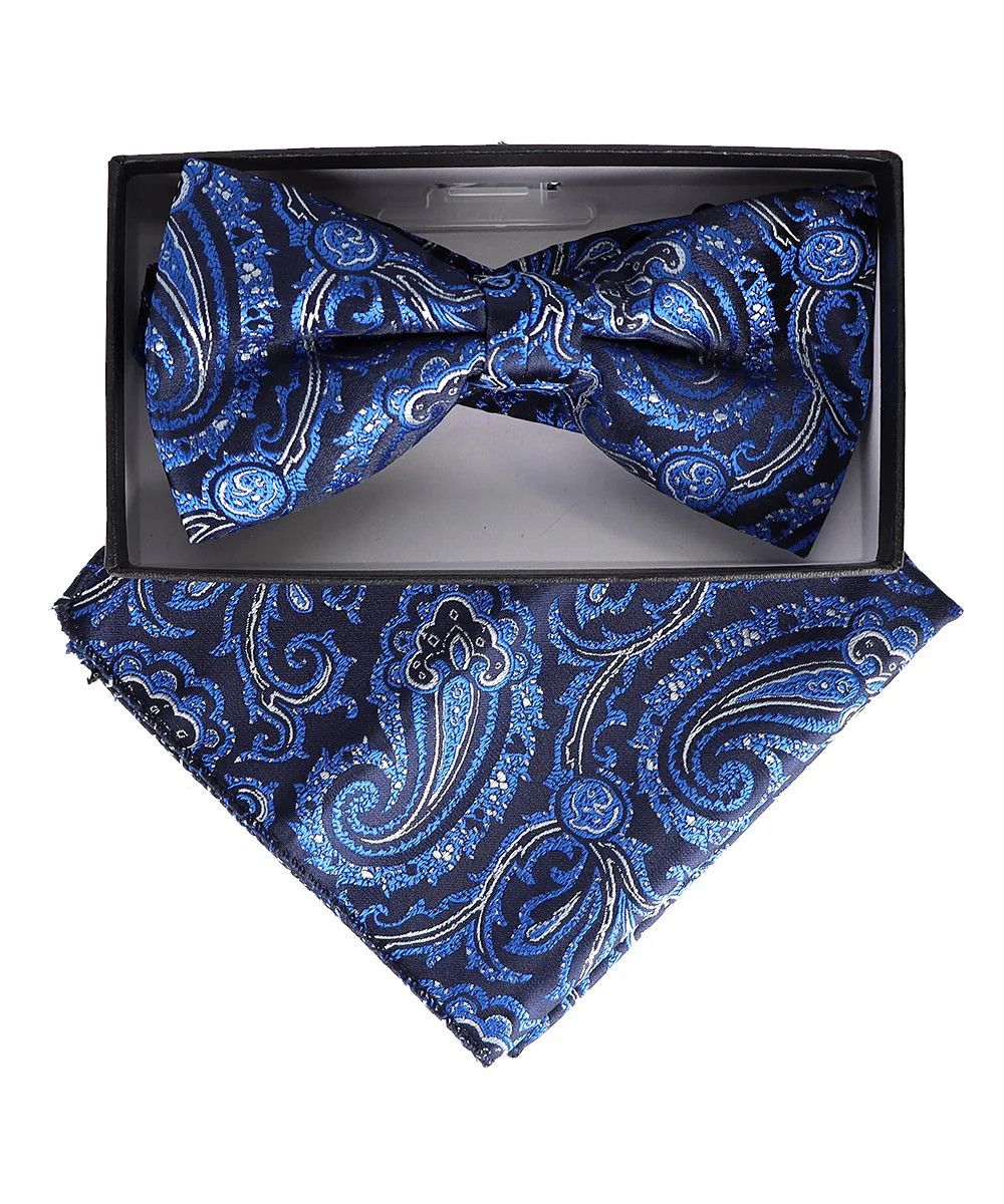 Paisley Bow Tie &amp; PS, Color: Royal/Silver