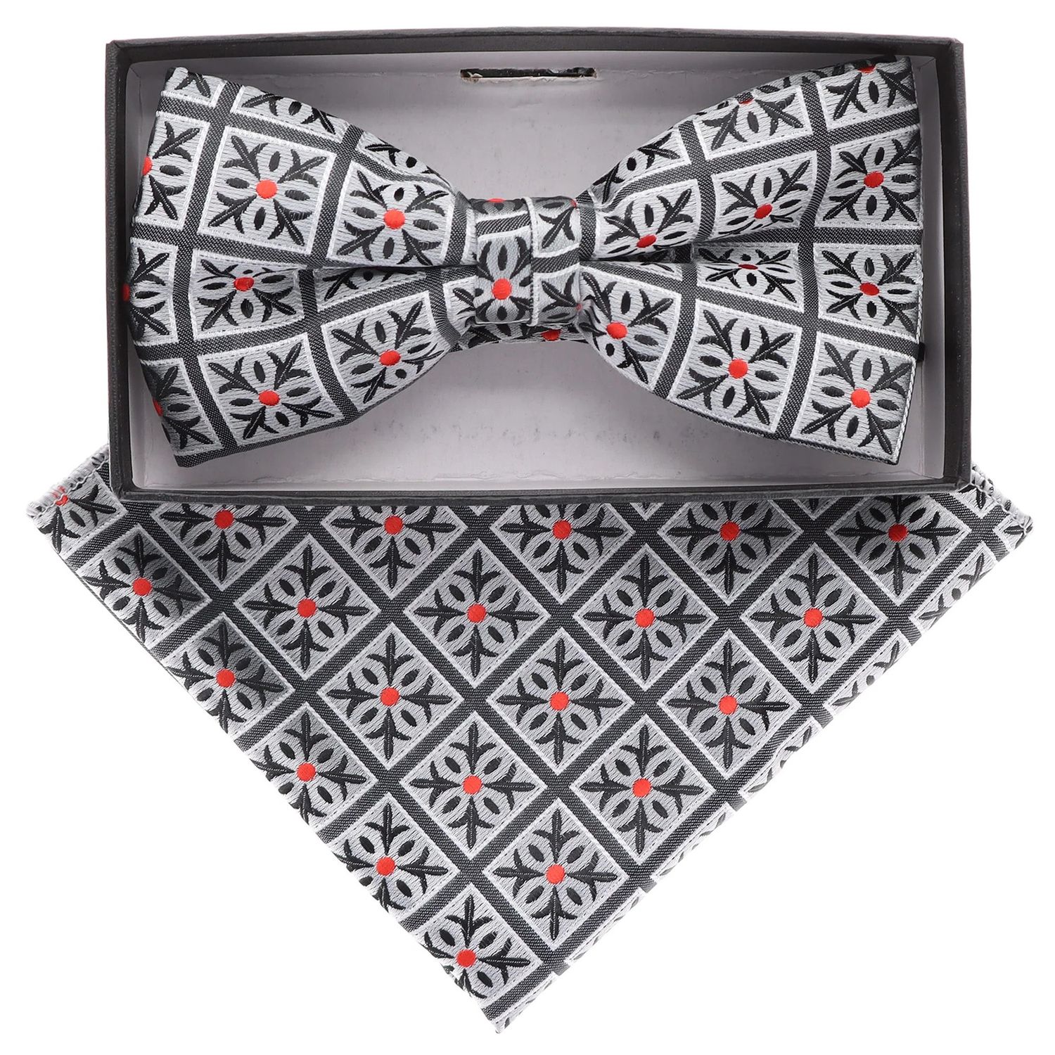 Geometric Bow Tie &amp; PS, Color: Grey/Red