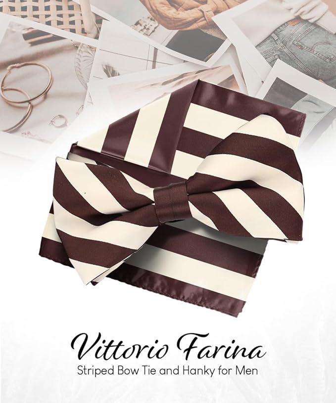 Striped Bow Tie &amp; PS, Color: Ivory/Brown